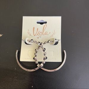 Viola Silver Black Studded Hoops